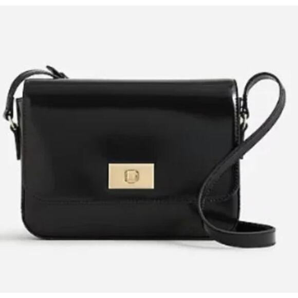 J.Crew Black Edie Italian Leather Crossbody Bag Black New! - Picture 1 of 7